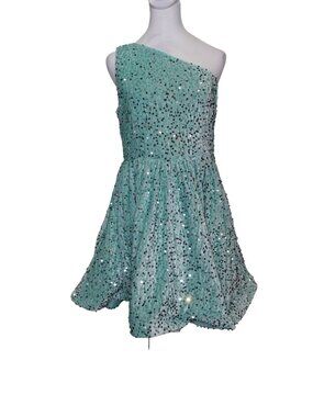 FAERIESTY Sequin women's mini dress in light blue size XL one shoulder NEW